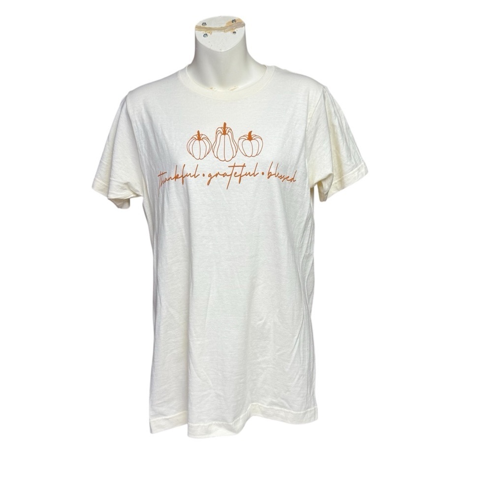 Tultex Cream Pumpkin Tee size small NWT “Thankful Grateful Blessed”